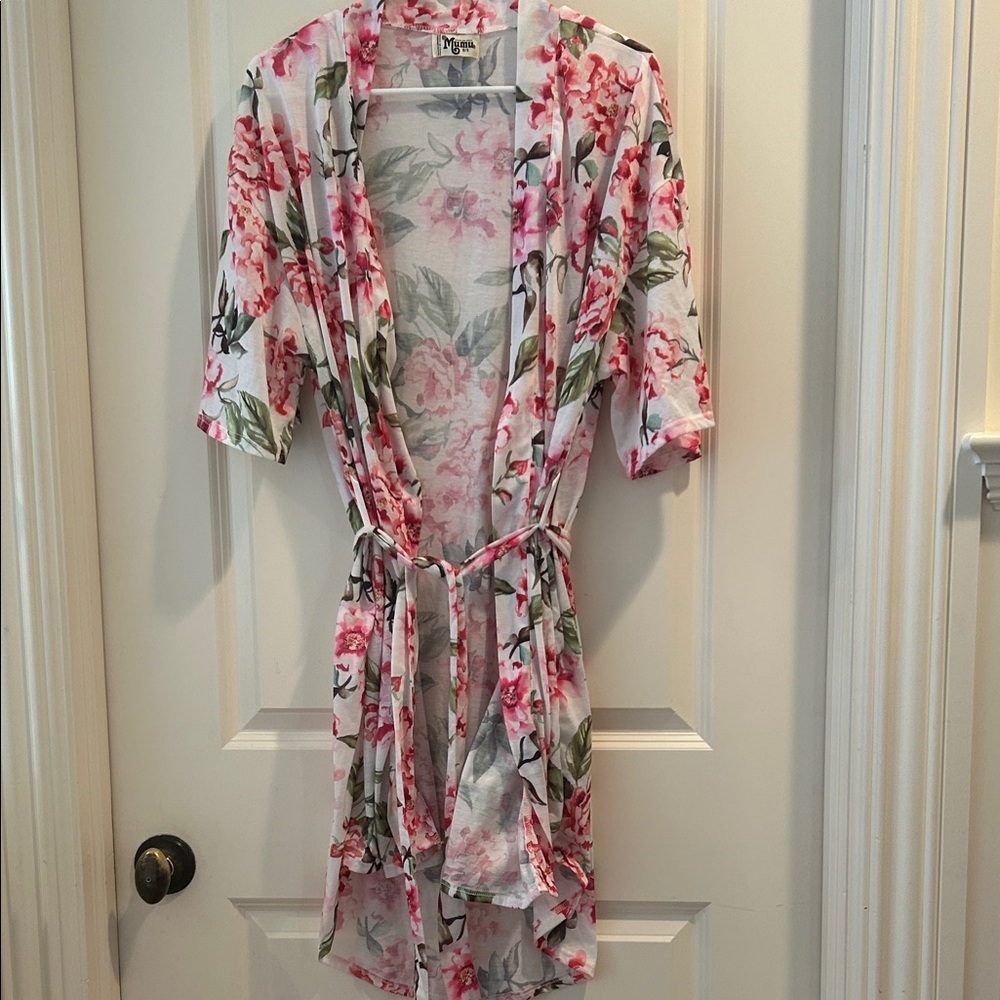 Show Me Your MuMu Brie Floral Pink Garden of Blooms Robe tie belt closure OS